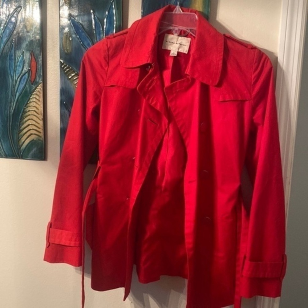 Banana republic red jacket, size small, 100% cotton. Lining is 100% acetate.